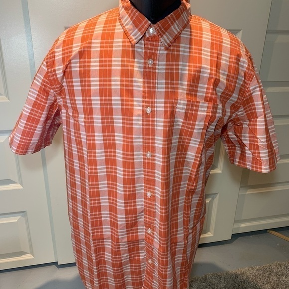 𝅺LOGAN Hill 2XL 18 1/2 shirt plaid orange white short sleeves 100% cotton - Picture 4 of 11